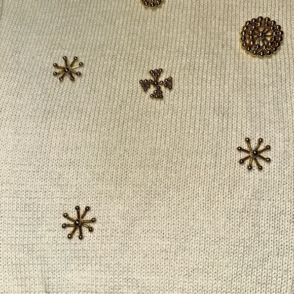 Vintage Premier Moda Sweater  Cream W/ Gold Beaded Design Medium EUC!!!!! - Picture 6 of 10